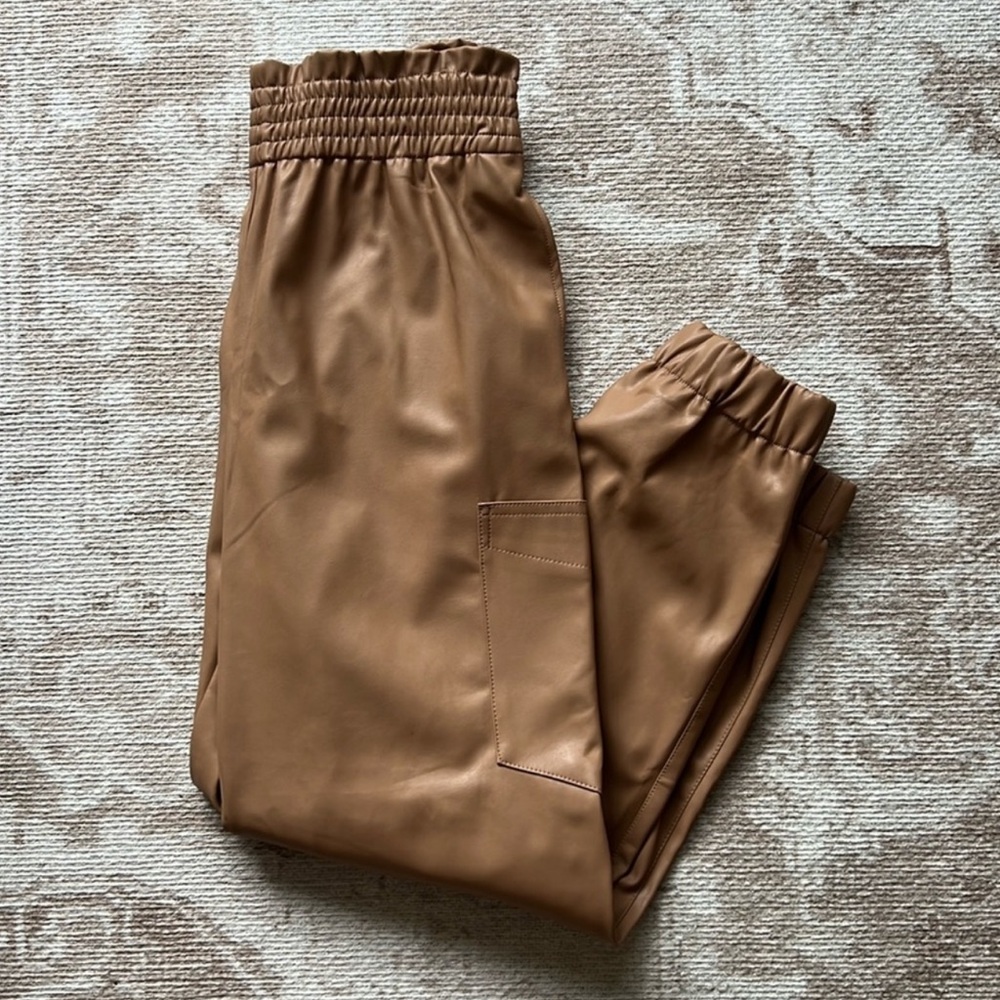 Brown Faux Leather Jogger Pant